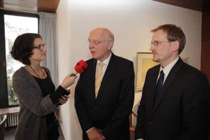 VdSM-Vorsitzender Dipl.-Ing. Jörg Dienenthal und der neue Verbandsgeschäftsführrr, Dr. Thorsten Doublet, im Gespräch mit Radio Siegen-Reporterin Jessica Gummersbach.