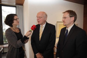 VdSM-Vorsitzender Dipl.-Ing. Jörg Dienenthal und der neue Verbandsgeschäftsführrr, Dr. Thorsten Doublet, im Gespräch mit Radio Siegen-Reporterin  Jessica Gummersbach.