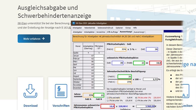 Ausgleichsabgabe berechnen und Schwerbehindertenanzeige erstellen